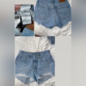 Levi's Blue Jean Shorts with Distressed Frayed Hem